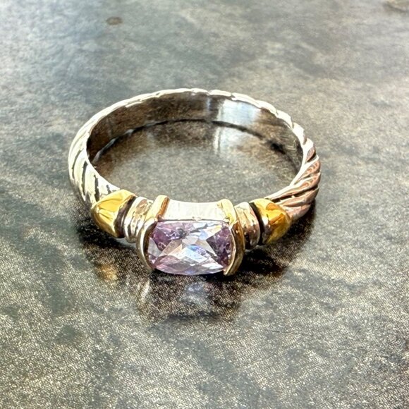 Lavender CZ Cable Band Ring Size 8 10K Gold Estate Jewelry Timeless Style - Picture 5 of 14